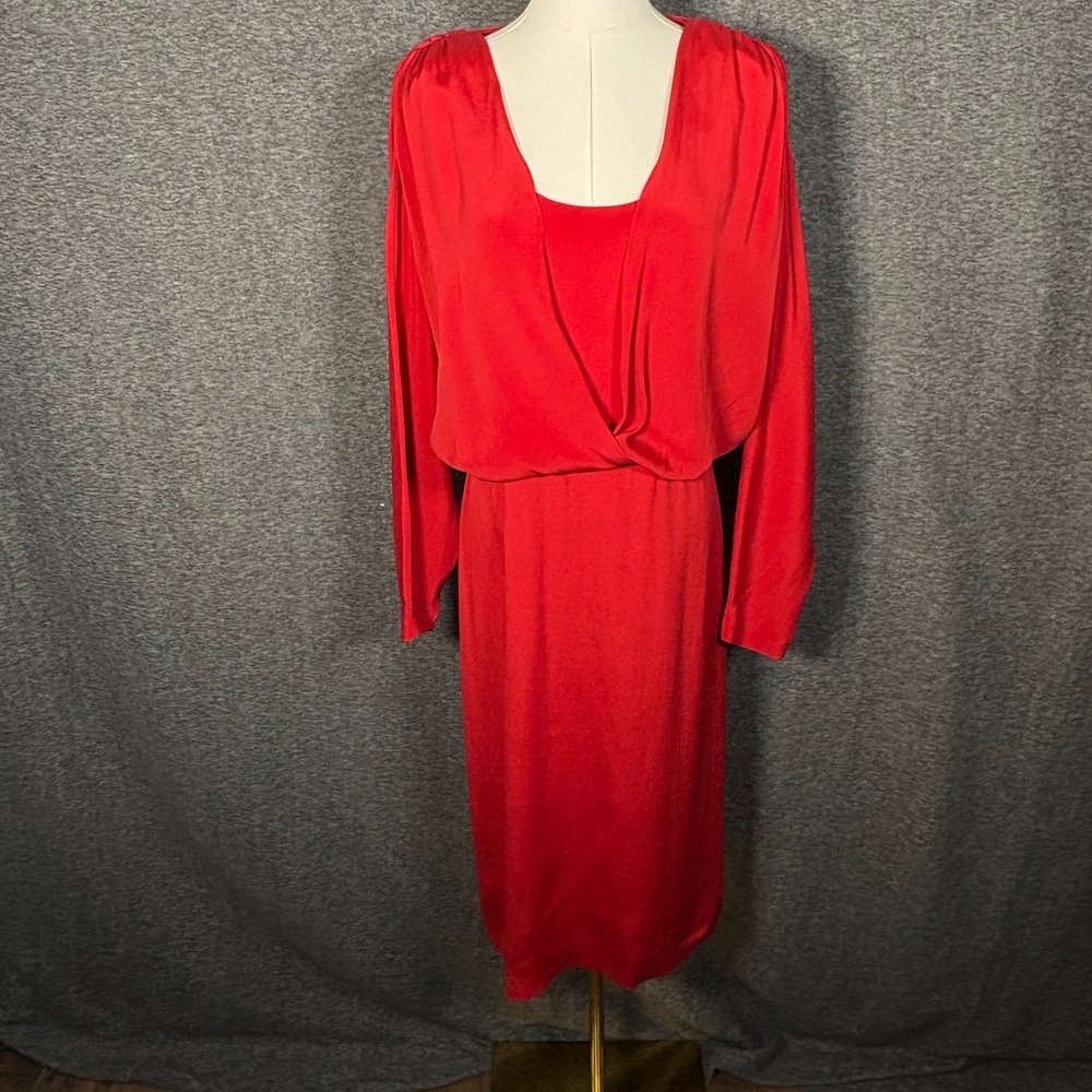 Alberta Ferretti Red Silk Blend Draped Midi Dress Womens Size IT 44 US 8